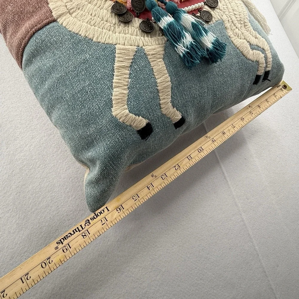 Eastern Escape World Traveler, BOHO Embroidered Llama Pillow With Tassels.